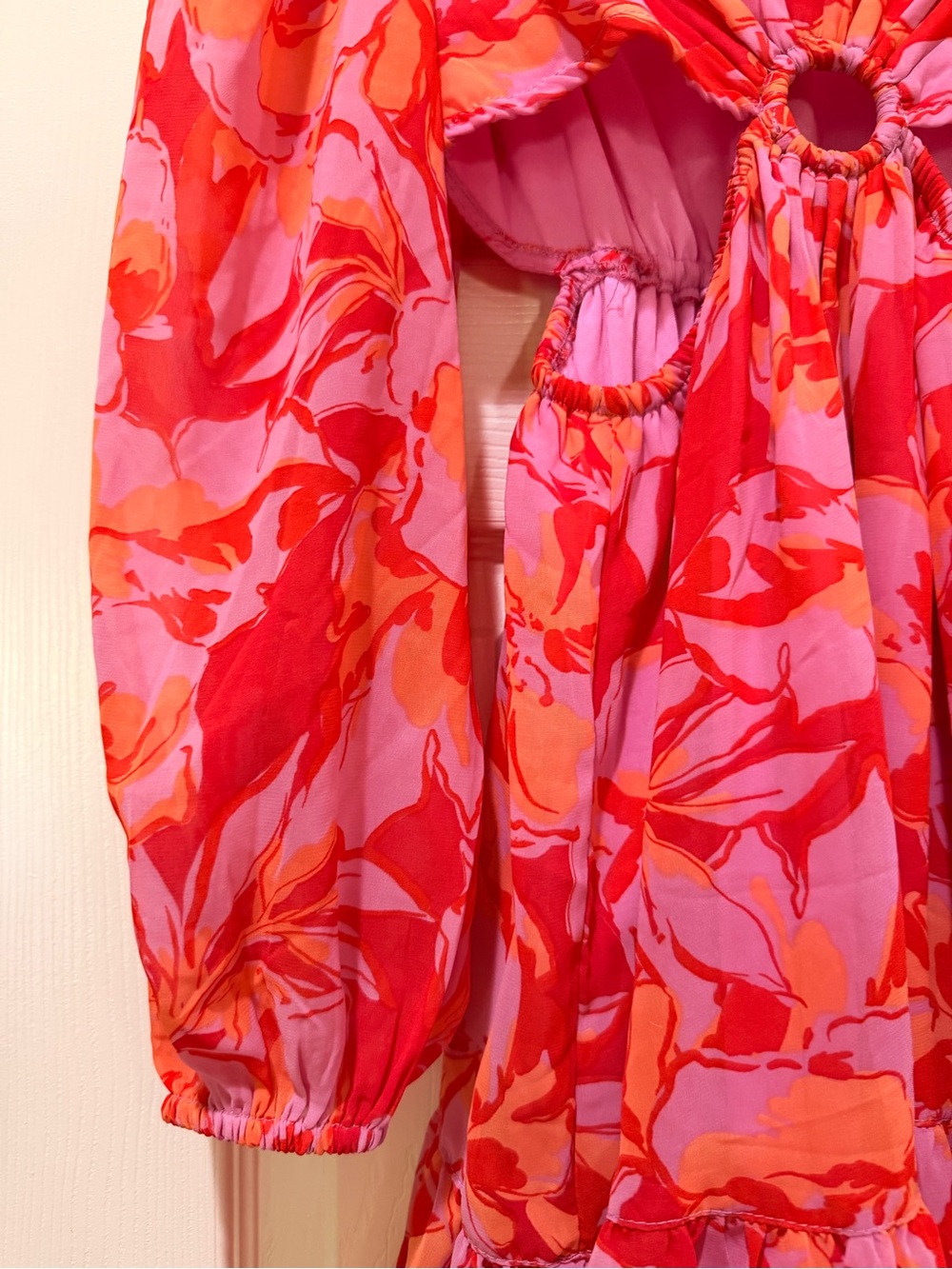 Jessica Simpson Floral CutOut Mini Dress Pink Red Orange O-Ring Size XS J363 - Picture 5 of 7
